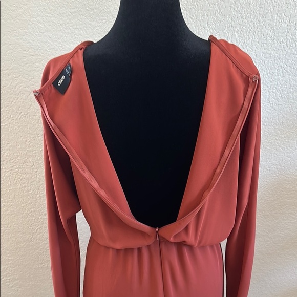 ASOS Front Slit Gathered V Neck Midi Pencil Dress Rust Orange 0115 - Picture 8 of 9